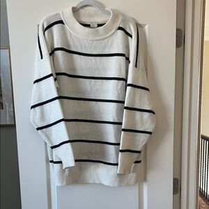 a new day Cream White Sweater with Black Stripes